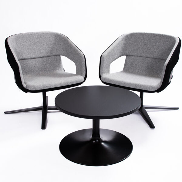 Narbutas Twist&Sit Soft lounge tuoli, sakarajalka. L200 laippajalka musta ja musta kansi. Oulun yrityskalusto