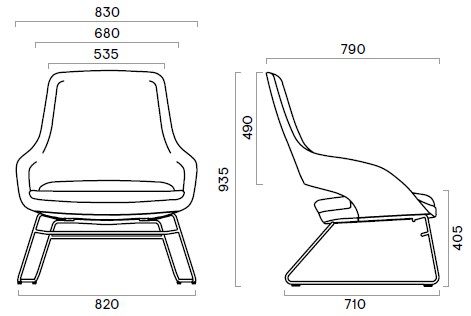 Aulakalusteet, Sandie lenkkijalkainen nojatuoli ja muut lounge tuolit myy Oulun Yrityskalusto Oy
