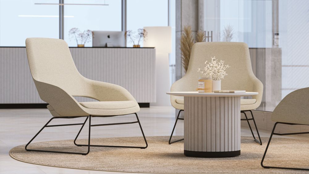 Aulakalusteet, Sandie lenkkijalkainen nojatuoli ja muut lounge tuolit myy Oulun Yrityskalusto Oy